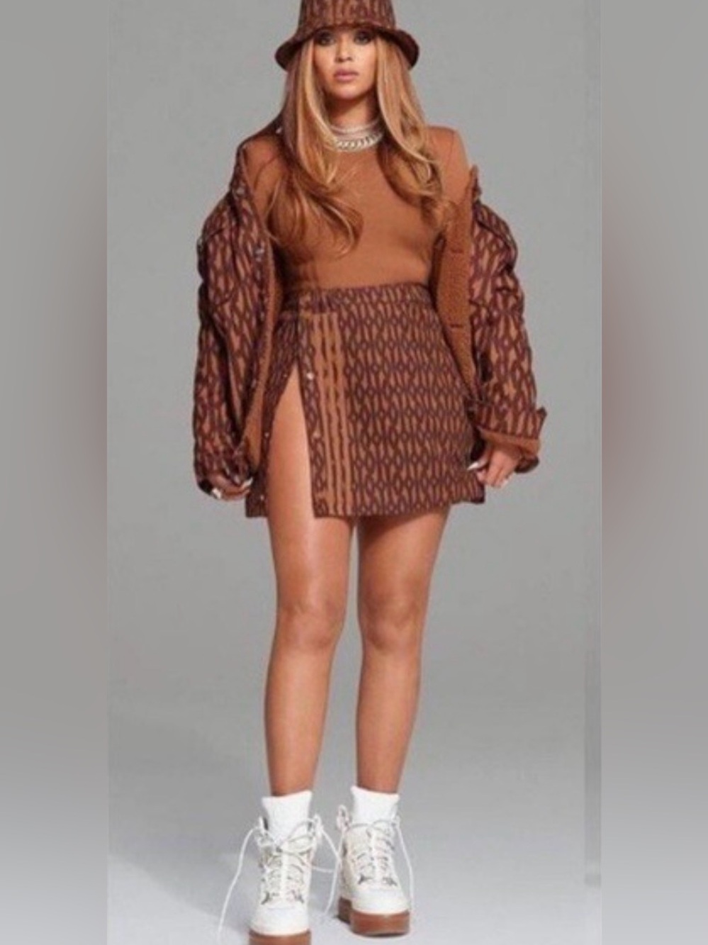 Ivy Park x adidas Monogram Brown Mini Skirt Brown and Tan Size Small